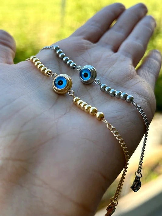 Bracelet mauvais œil, bracelet grecque œil porte-bonheur, bracelet à maillon nazar