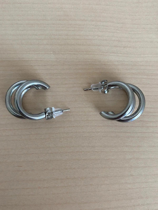 Boucles d'oreilles à triple cerceaux pour femmes, cerceaux argentés tendance, bijou minimaliste