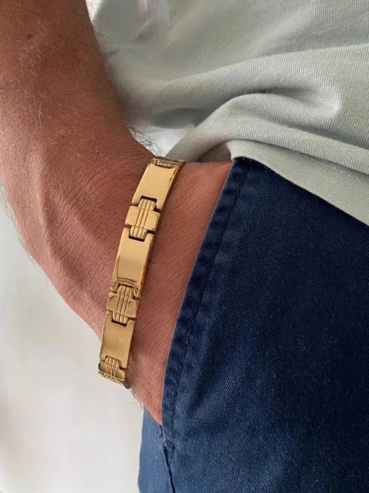 Bracelet de poignet en acier inoxydable doré, bracelet homme à maillons croix, cadeau pour lui