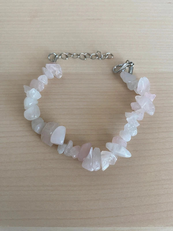 Bracelet pierre brute naturelle, bijou pierre quartz rose, cadeau unisexe