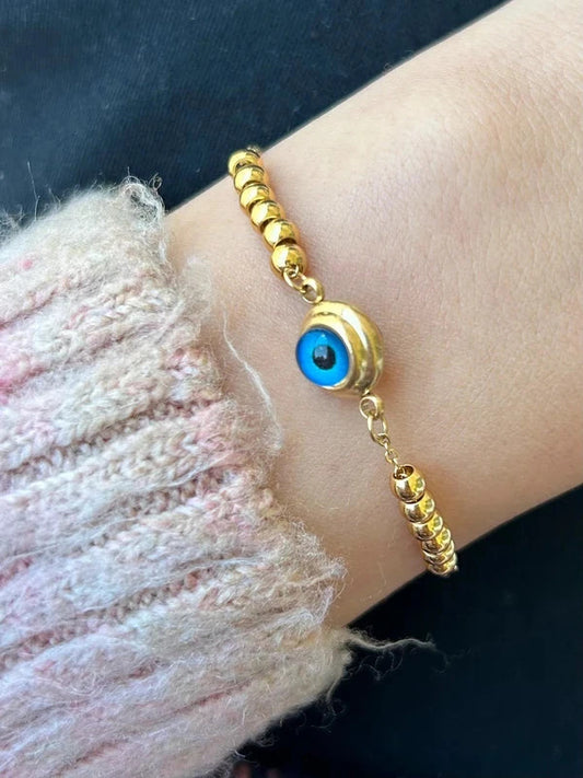 Bracelet mauvais œil, bracelet grecque œil porte-bonheur, bracelet à maillon nazar