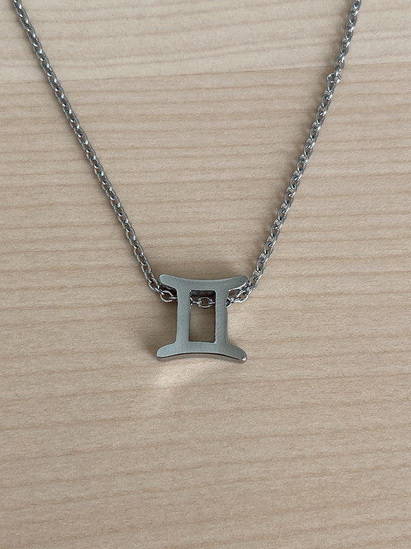 Collier pendentif zodiaque en acier inoxydable, collier chaîne argentée, signe gémeaux, idée cadeau