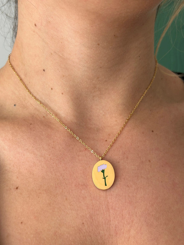 Collier floral en acier inoxydable, pendentif fleur Œillet, cadeau pour elle