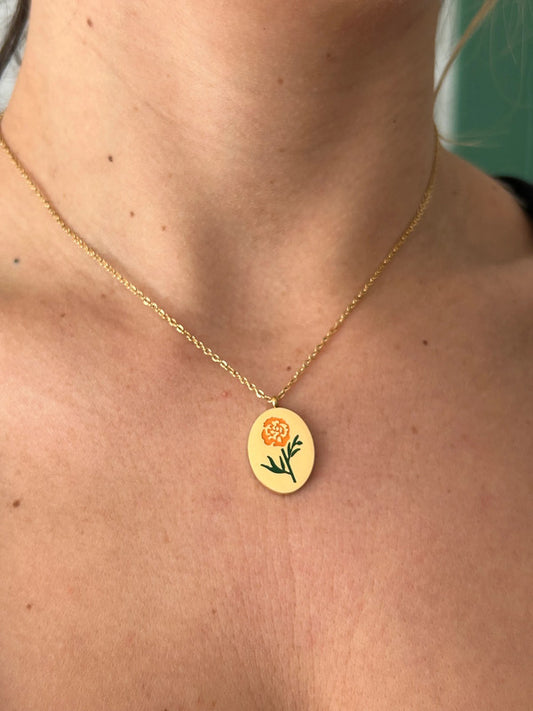 Collier floral en acier inoxydable, pendentif fleur Souci, cadeau pour elle