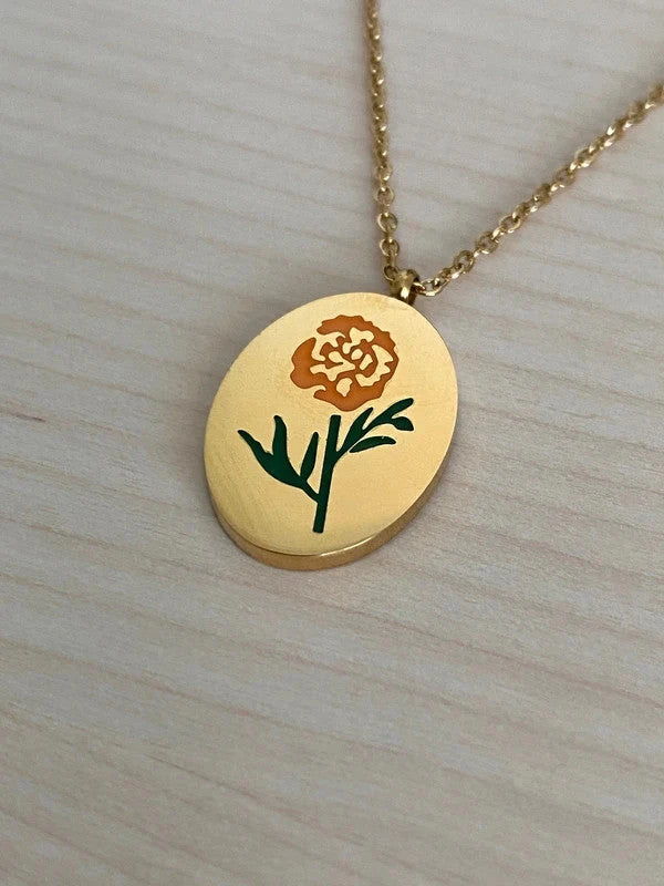 Collier floral en acier inoxydable, pendentif fleur Souci, cadeau pour elle