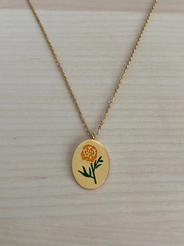 Collier floral en acier inoxydable, pendentif fleur Souci, cadeau pour elle