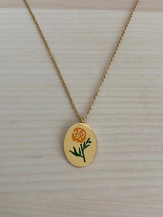 Collier floral en acier inoxydable, pendentif fleur Souci, cadeau pour elle