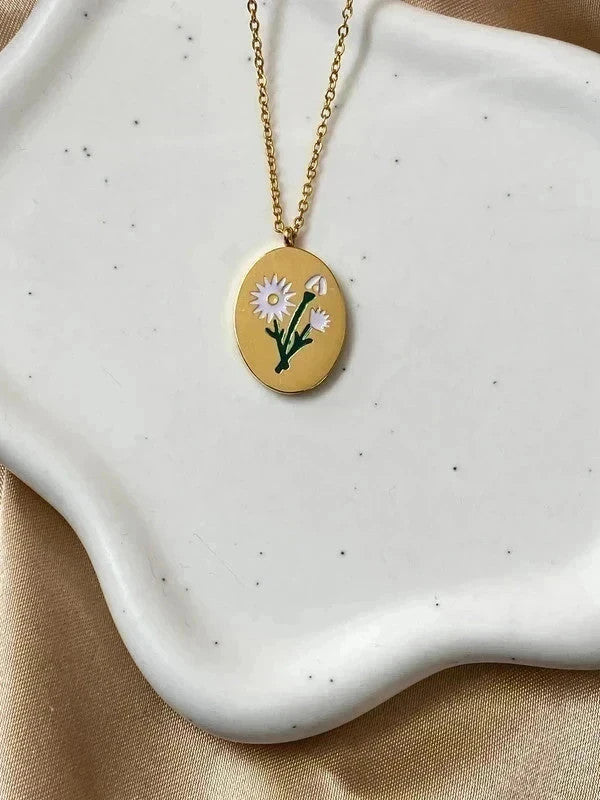 Collier floral en acier inoxydable, pendentif fleur Aster, collier du mois de naissance