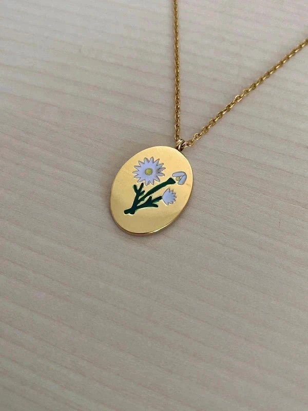 Collier floral en acier inoxydable, pendentif fleur Aster, collier du mois de naissance