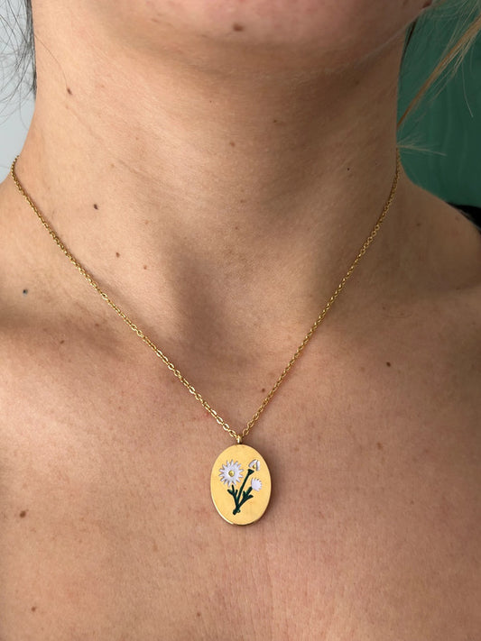 Collier floral en acier inoxydable, pendentif fleur Aster, collier du mois de naissance