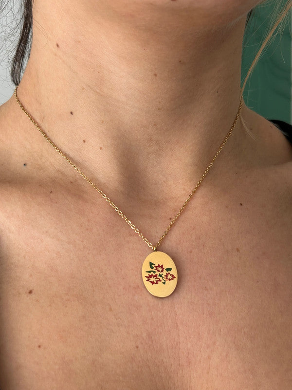 Collier floral en acier inoxydable, pendentif fleur Poinsettia, cadeau pour elle