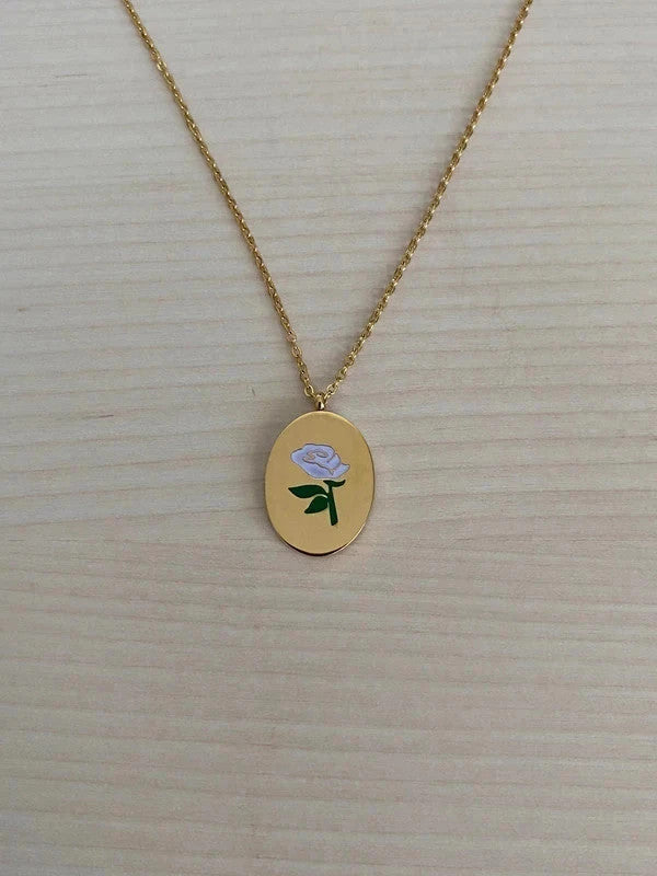 Collier floral en acier inoxydable, pendentif fleur Rose, cadeau pour elle