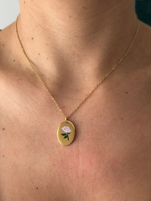 Collier floral en acier inoxydable, pendentif fleur Rose, cadeau pour elle