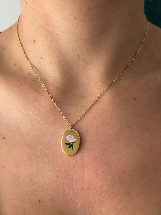 Collier floral en acier inoxydable, pendentif fleur Rose, cadeau pour elle