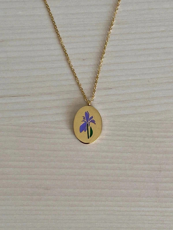 Collier floral en acier inoxydable, pendentif fleur Iris, cadeau pour elle