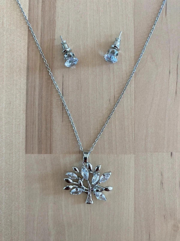 Ensemble de collier et boucle d'oreille fine, bijoux acier inoxydable, collier arbre sacré