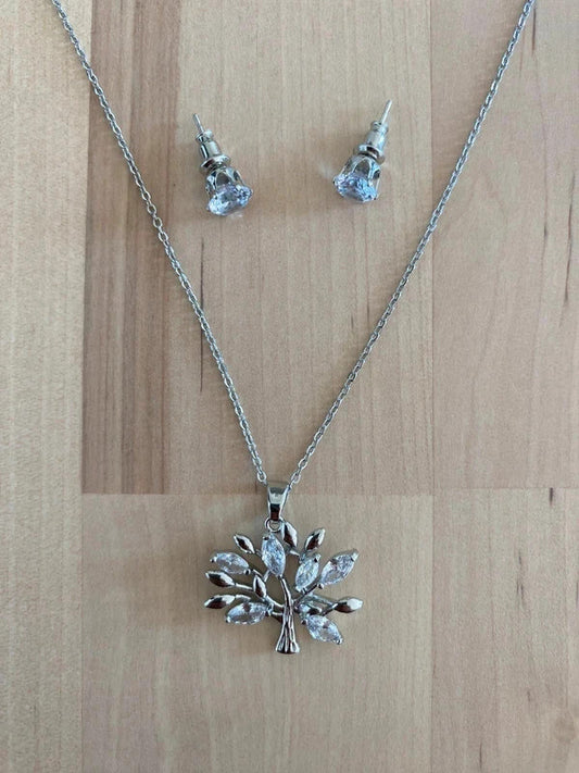 Ensemble de collier et boucle d'oreille fine, bijoux acier inoxydable, collier arbre sacré