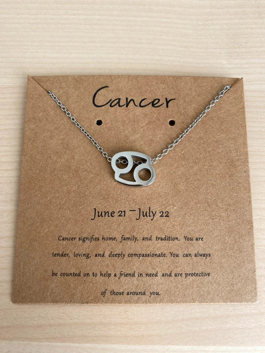Collier pendentif zodiaque en acier inoxydable, collier chaîne argentée, signe cancer, idée cadeau