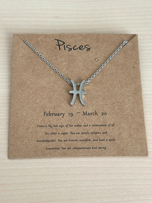 Collier pendentif zodiaque en acier inoxydable, collier chaîne argentée, signe poissons, idée cadeau