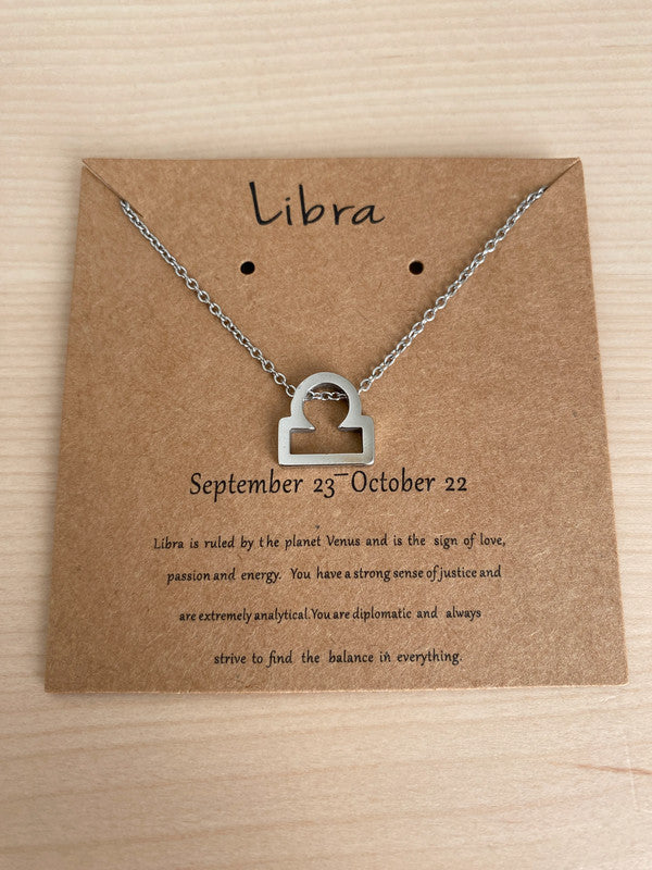 Collier pendentif zodiaque en acier inoxydable, collier chaîne argentée, signe balance, idée cadeau