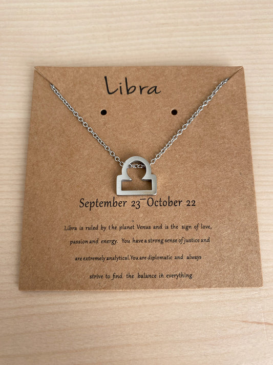Collier pendentif zodiaque en acier inoxydable, collier chaîne argentée, signe balance, idée cadeau