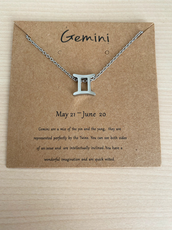 Collier pendentif zodiaque en acier inoxydable, collier chaîne argentée, signe gémeaux, idée cadeau