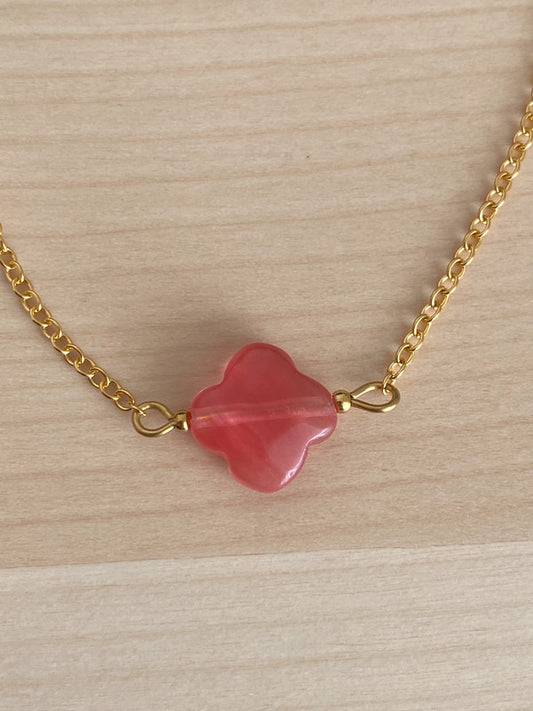 Bracelet pierre naturelle trèfle, bracelet à breloques, chaîne acier inoxydable, Saint Valentin