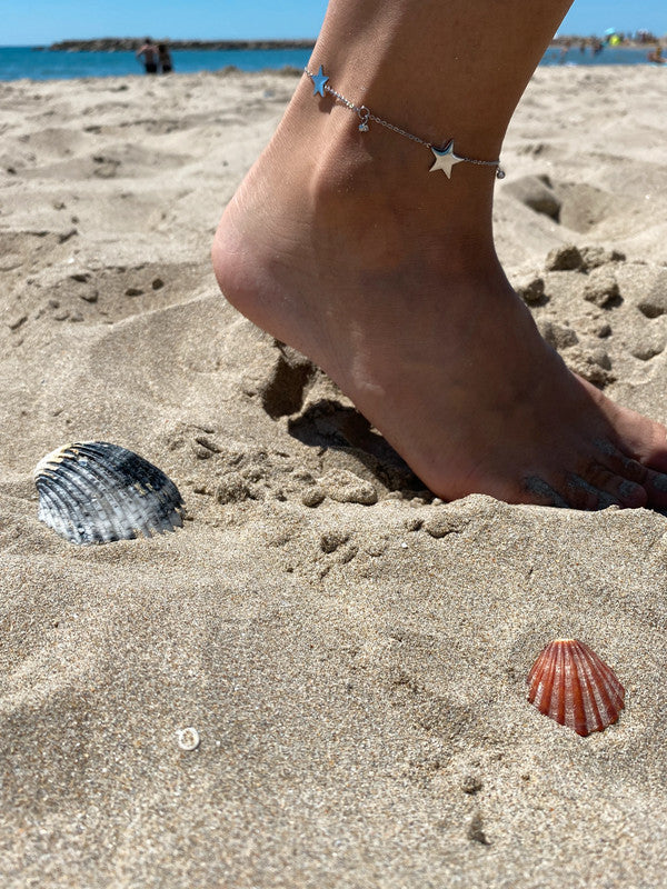Bracelet de cheville avec pendentifs en forme d'étoile, bracelet de cheville en acier inoxydable
