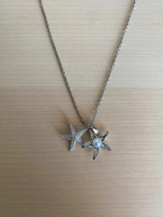 Collier pendentif étoile de mer, pendentif perle, collier pour couple, cadeau pour elle