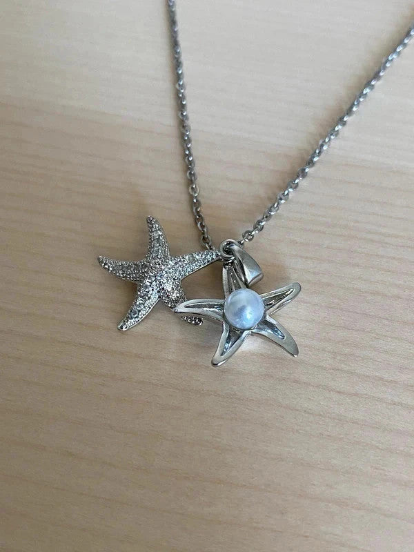 Collier pendentif étoile de mer, pendentif perle, collier pour couple, cadeau pour elle