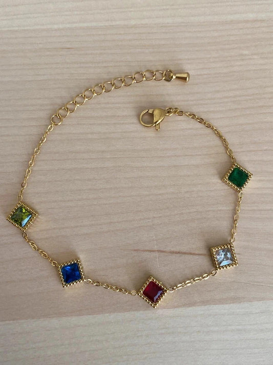 Bracelet femme en acier inoxydable avec pierres naturelles, chaîne dorée, cadeau pour elle