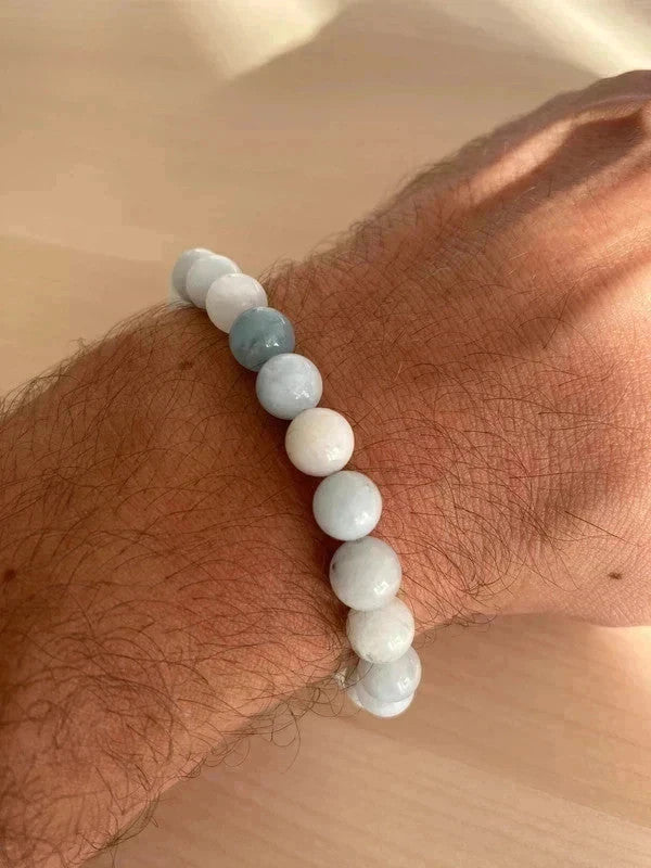 Bracelet en pierre naturelle, bracelet aigue-marine, cadeau unisexe