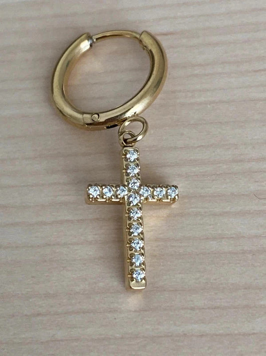 Boucle d'oreille pendante croix, créoles pendantes croisées, bijou minimaliste, religieux