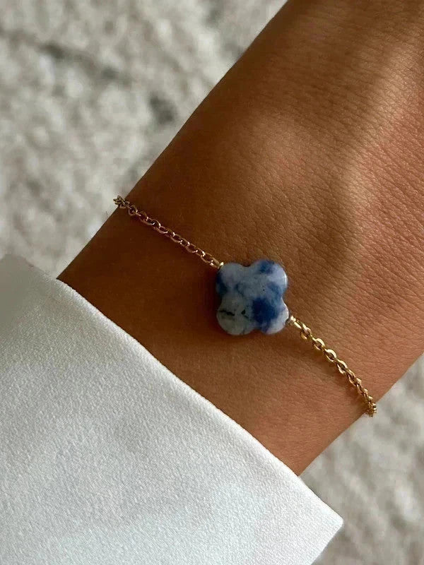 Bracelet pierre naturelle trèfle, bracelet à breloques, bracelet chaîne acier inoxydable