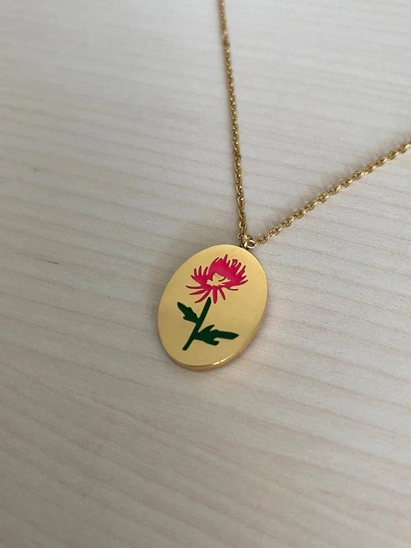 Collier floral en acier inoxydable, pendentif fleur Chrysanthème, cadeau pour elle
