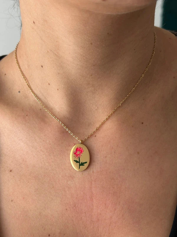Collier floral en acier inoxydable, pendentif fleur Chrysanthème, cadeau pour elle
