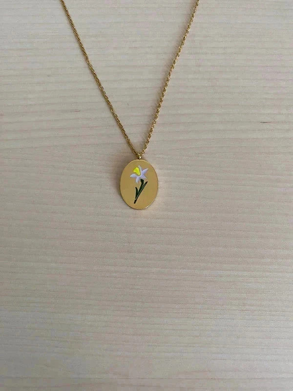 Collier floral en acier inoxydable, pendentif fleur Jonquille, cadeau pour elle