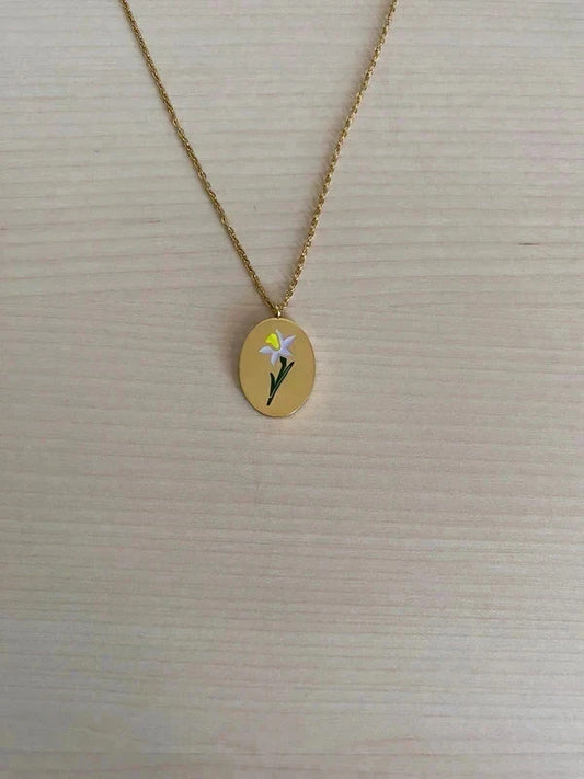 Collier floral en acier inoxydable, pendentif fleur Jonquille, cadeau pour elle