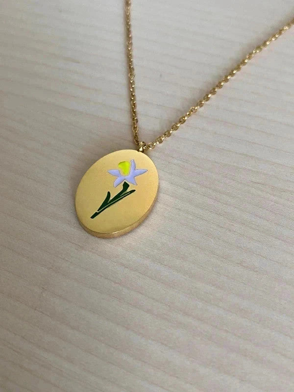 Collier floral en acier inoxydable, pendentif fleur Jonquille, cadeau pour elle