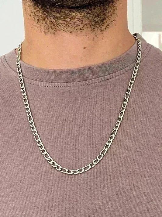 Collier homme en acier inoxydable, collier chaîne figaro, bijou homme, cadeau pour lui