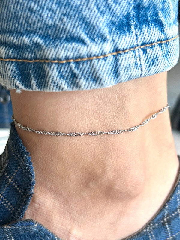 Bracelet de cheville en acier inoxydable, bracelet double chaîne argenté, Singapore, bijou d'été