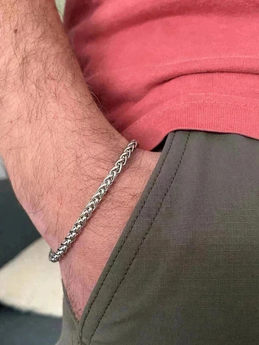 Bracelet en acier inoxydable argenté, bracelet chaîne byzantine, bijou homme, cadeau pour lui