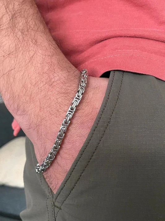 Bracelet homme acier inoxydable argenté, bracelet chaîne viking, cadeau été, cadeau pour lui
