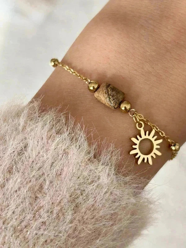 Bracelet Chaîne en Acier Inoxydable avec Perles en Pierre Naturelle, cadeau parfait