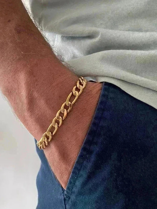 Bracelet en acier inoxydable, bracelet chaîne figaro, bijou homme, cadeau pour lui