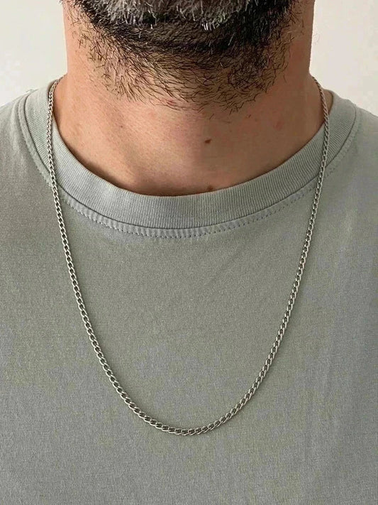 Collier homme en acier inoxydable, collier chaîne argentée cubaine, bijou homme, cadeau pour lui