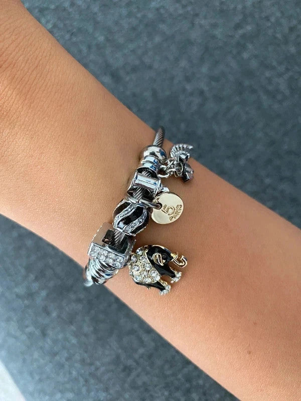Bracelet à breloques en acier inoxydable, bracelet minimaliste avec le motif éléphant
