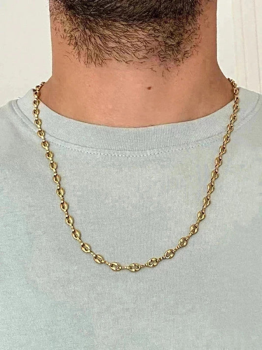Collier homme acier inoxydable, collier chaîne graine de café, cadeau bijou homme