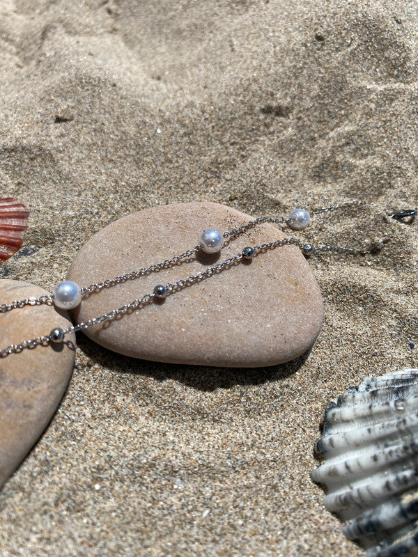 Bracelet de cheville avec pendentifs perles, bracelet de cheville en acier inoxydable, bijou d'été