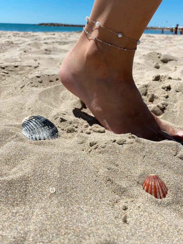 Bracelet de cheville avec pendentifs perles, bracelet de cheville en acier inoxydable, bijou d'été
